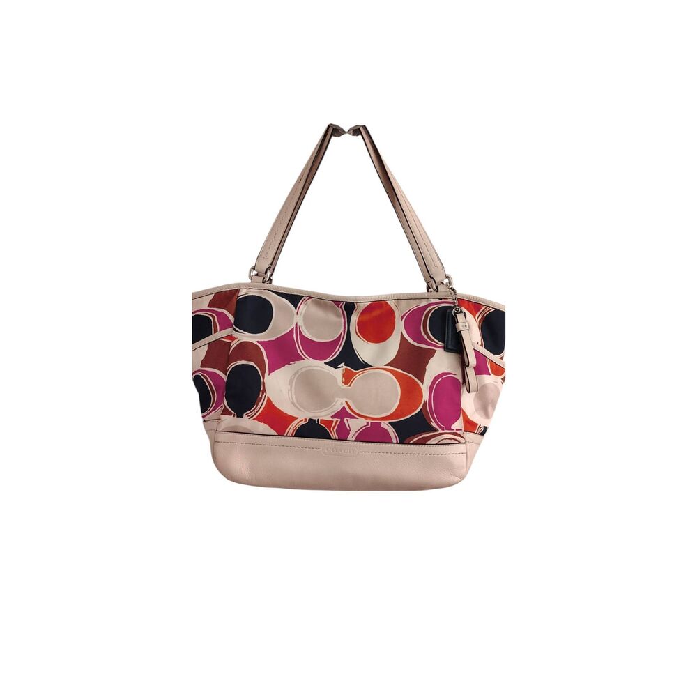 Coach Carrie Tote F23277 Scarf Print Canvas Leather Trim Zip Top Multicolor